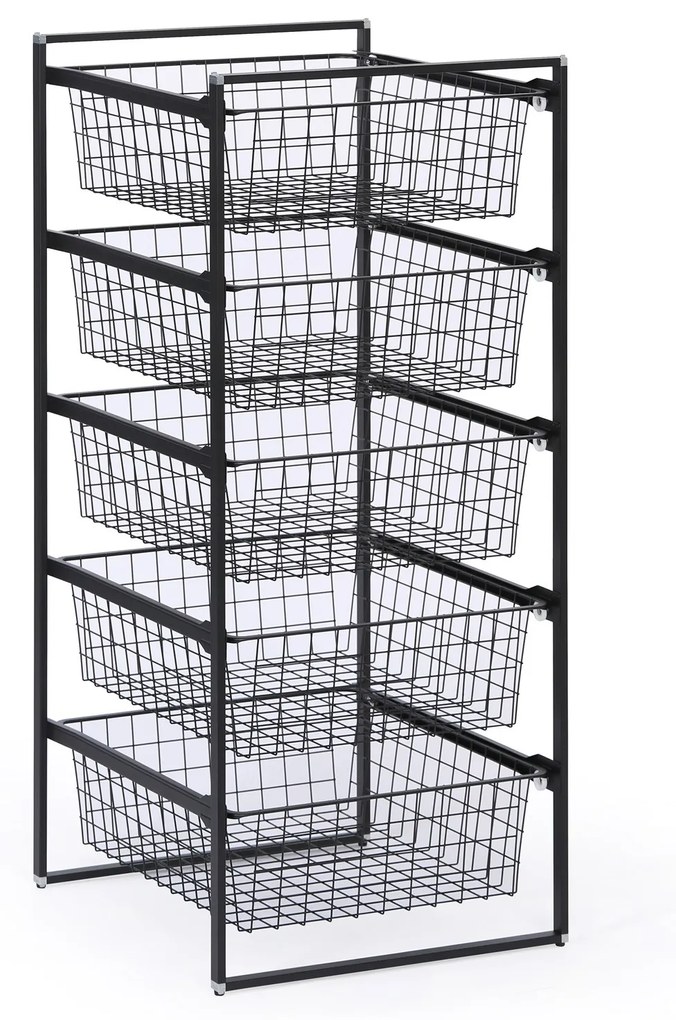 Úložný systém s 5 drôtenými košmi, 1040 x 500 x 450 mm, čierny