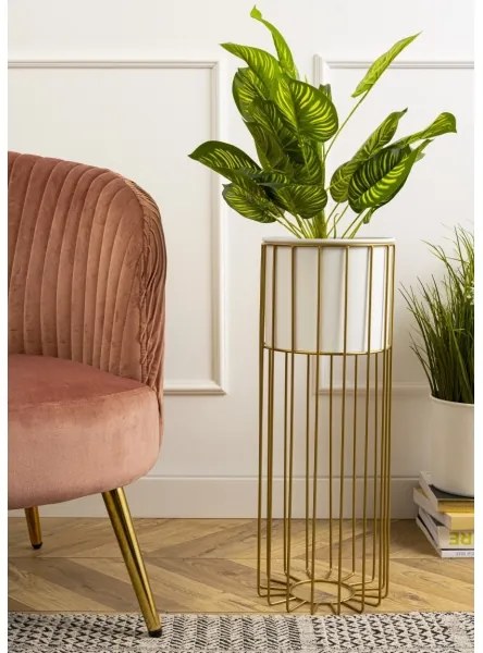 Kovový kvetináč LOFT 55x20 cm zlatá/biela