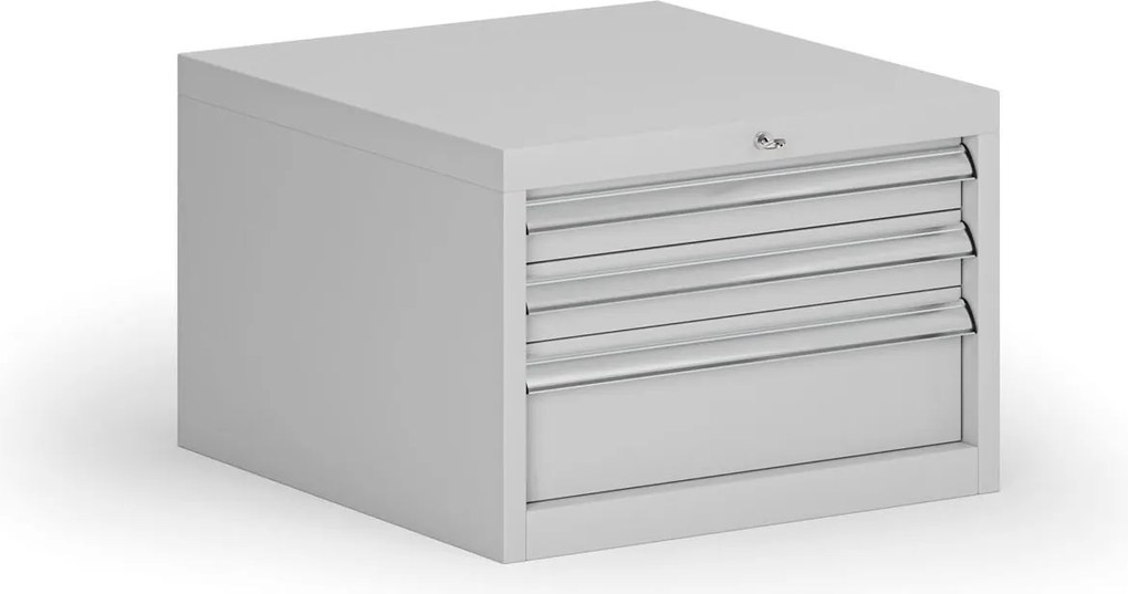 Závesný dielenský box k stolu G8, 3 zásuvky, 560 x 600 x 383 mm, sivá