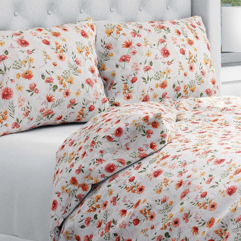 Biante Bavlnené posteľné obliečky Sandra SA-731 Červený kvetovaný vzor na bielom Predĺžené 140x220 a 70x90 cm