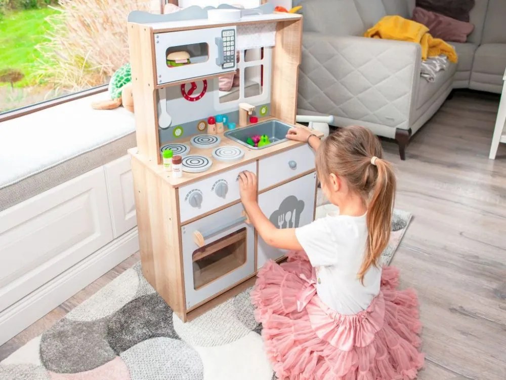 Drevená kuchynka XXL + kuchynské náradie Ecotoys