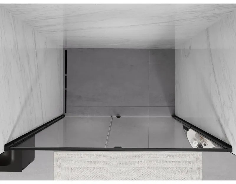 Mexen Exo, 1-krídlové dvere do otvoru 155x200 cm, 6mm číre sklo, čierny profil, 819-155-000-70-00