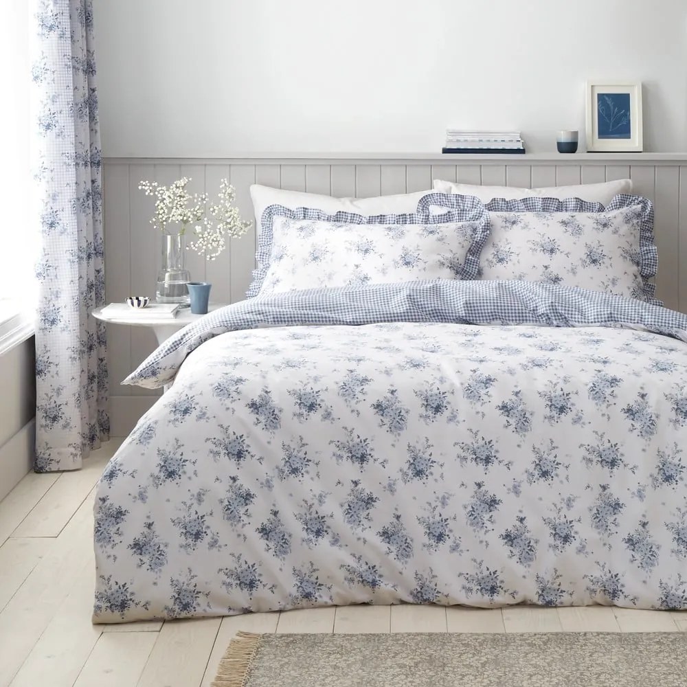 Bielo-modré obliečky na dvojlôžko 200x200 cm Lucie Floral Frill – Catherine Lansfield