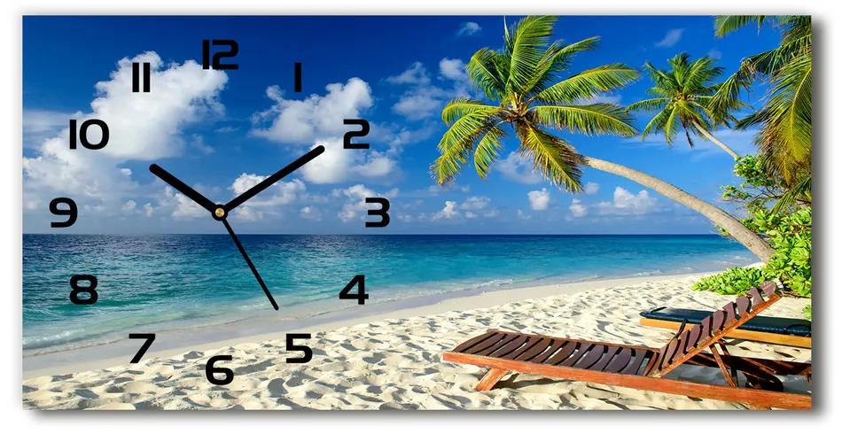 Vodorovné Sklenené hodiny na stenu Tropická pláž pl_zsp_60x30_f_83358985