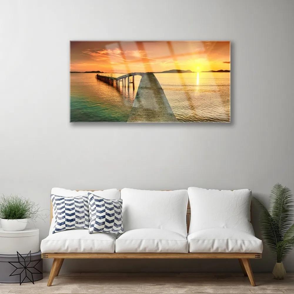 Skleneny obraz More slnko most krajina 125x50 cm