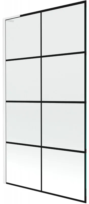 Mexen Next L, 1-krídlová vaňová zástena 100 x 150 cm, 6mm číre sklo-čierny vzor, biely profil, 895-100-000-03-77-20