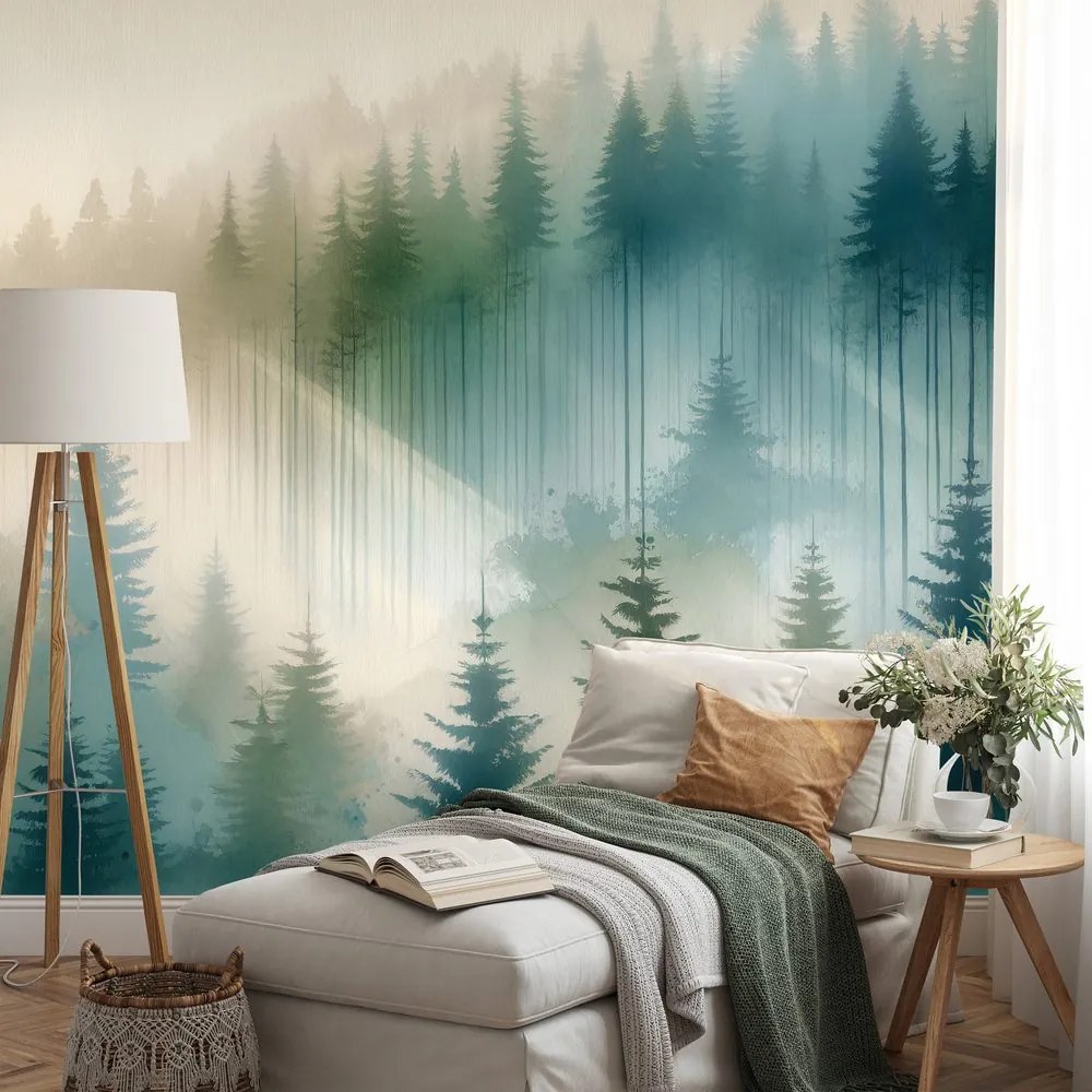 Samolepiaca tapeta hmlistý les v akvareli