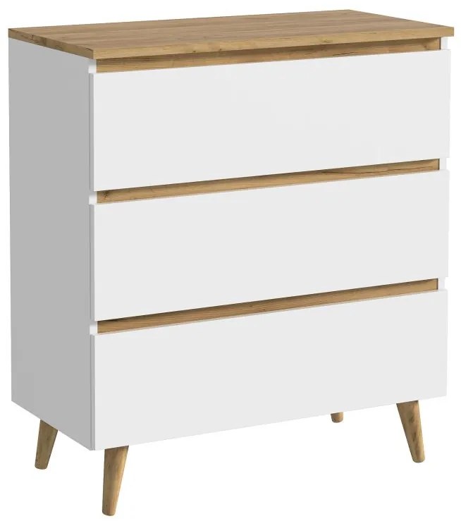 Komoda s tromi zásuvkami 80 cm, farba biela / dub