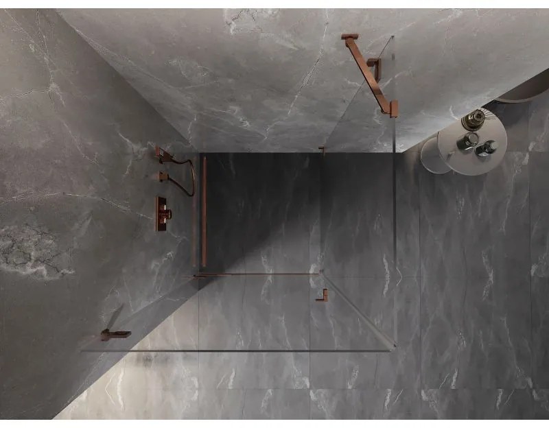 Mexen Lunar-B, sklápací sprchový kút ľavý 70 x 70 cm, 8mm číre sklo, profil ružové zlato, 832-070-070-60-00-L