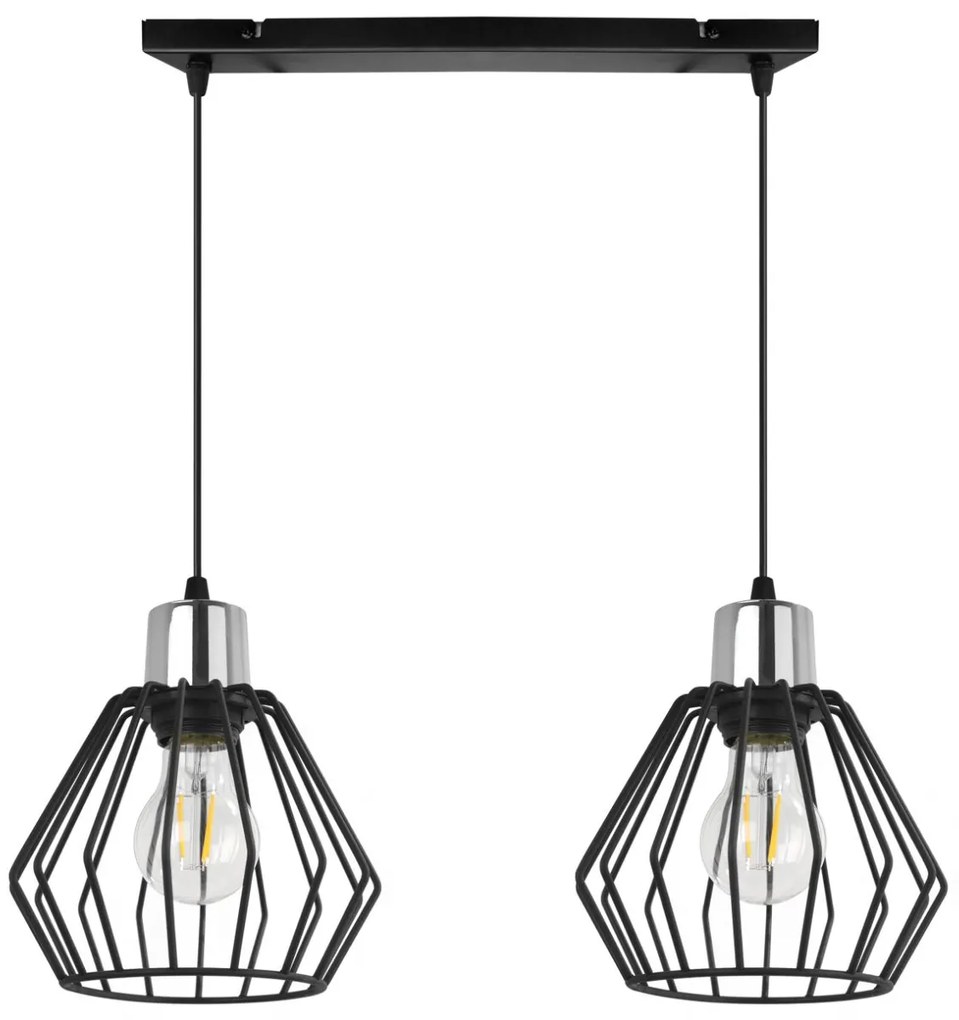 Závesné svietidlo Nuvola 4, 2x čierne drôtené tienidlo, ch