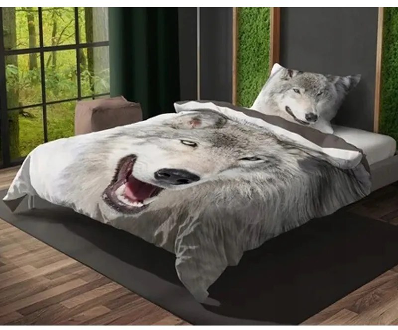 DETSKÉ BAVLNENÉ OBLIEČKY WOLF 160X200 CM, 1KS 70X80 CM VZOROVANÉ