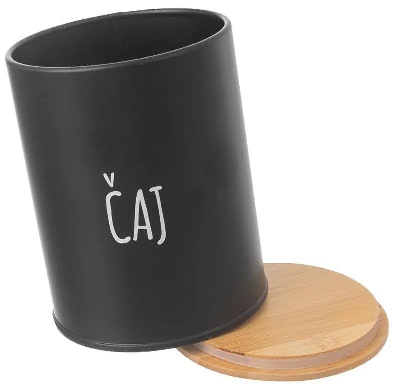 Orion Dóza na potraviny, plechová, čierna, s bambusovým vekom, 0,8 l, ČAJ