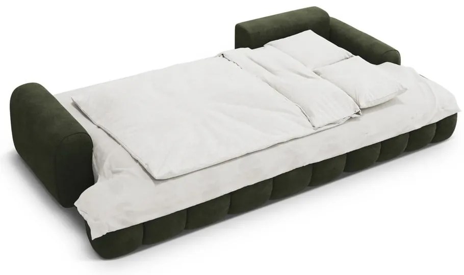 Zelená zamatová rozkladacia/s úložným priestorom rohová pohovka (pravý roh/s leňoškou) Linz – Cosmopolitan Design