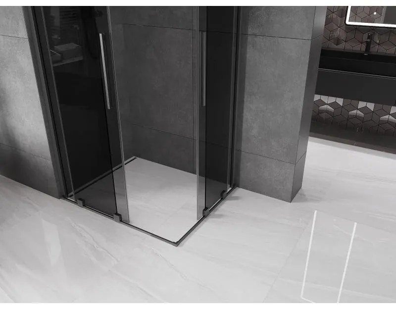Mexen Velar Duo, sprchový kút s posuvnými dverami 100 x 90 cm, 8mm šedé sklo, grafit brúsený, 871-100-090-42-66