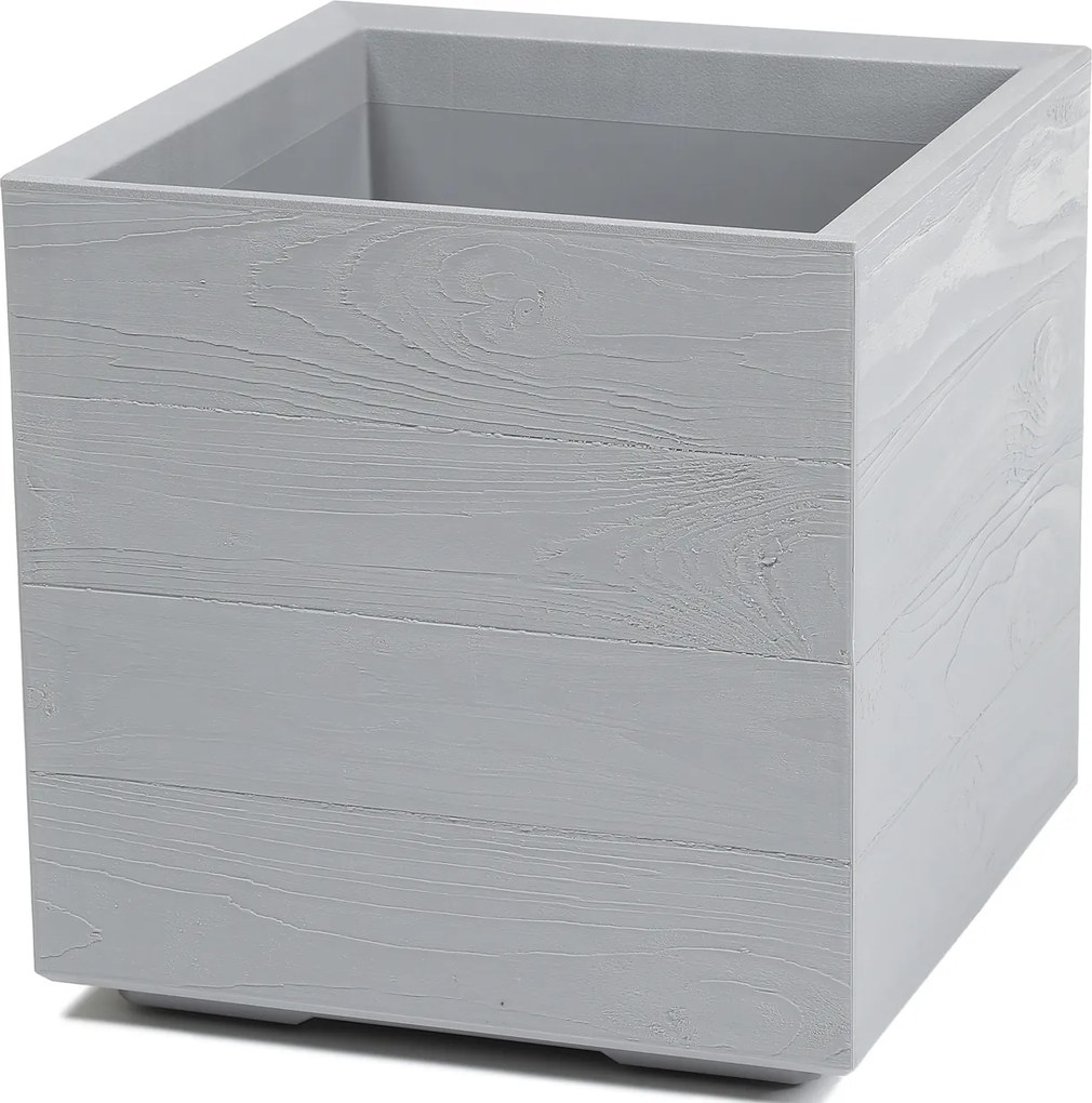 PLASTOVÝ KVETINÁČ NA KOLIESKACH BETONIQUE ECO 40X40 CM DREVENÝ DEKOR SIVÁ