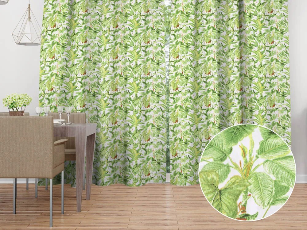 Biante Bavlnený záves Sandra SA-297 Zelené izbové rastliny na bielom 150x150 cm