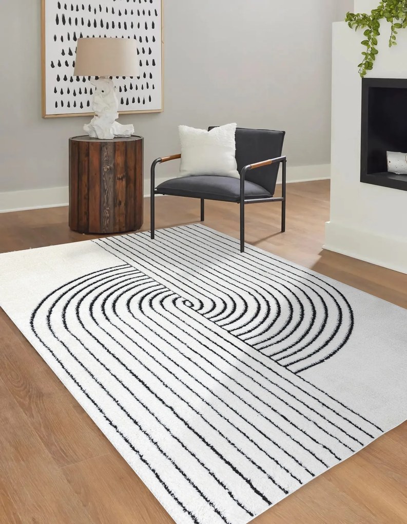 Moderný koberec MODE 8587 geometrická krémová / čierna Veľkosť: 200x290 cm
