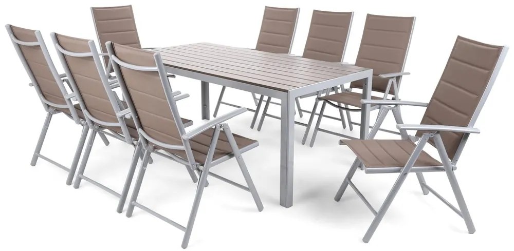 Home Garden Záhradný nábytok Ibiza s 8 stoličkami a stolom 185 cm, strieborná/taupe