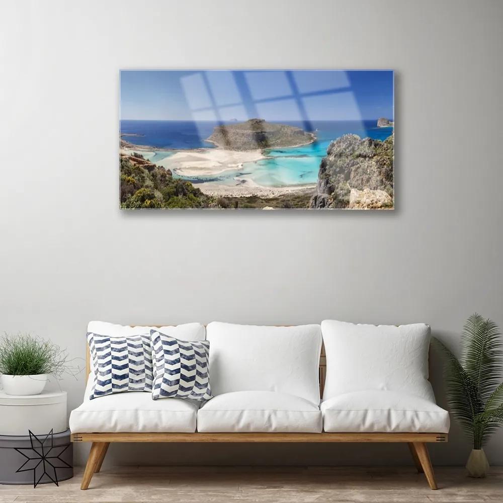 Skleneny obraz Ostrov more pláž hory 100x50 cm