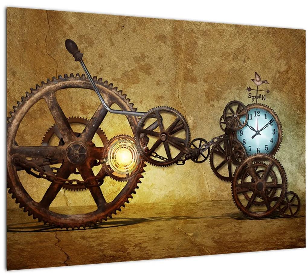 Sklenený obraz strojčekov historických hodín (70x50 cm)