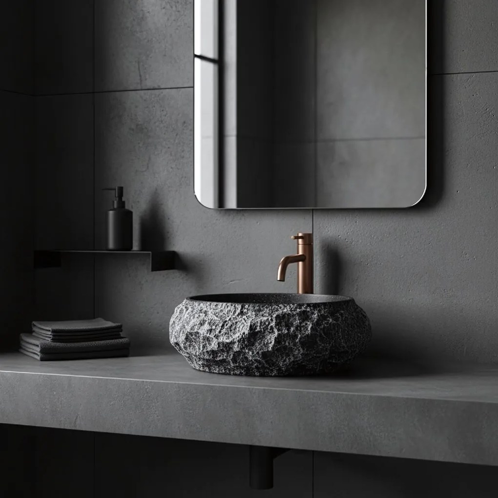 Rea Mika Gabro, umývadlo na dosku 480x380x155 mm, imitácia kameňa-čierna, REA-U0634