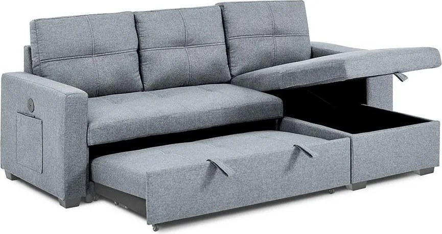 Univerzálna rohová rozkladacia sedacia súprava Catini PORTIVA s úložným priestorom a USB sivá