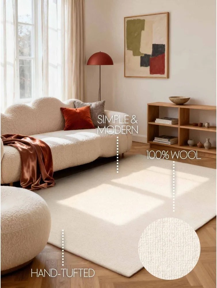 Krémový ručne tkaný vlnený koberec 160x230 cm Puristic Knots – Elle Decoration