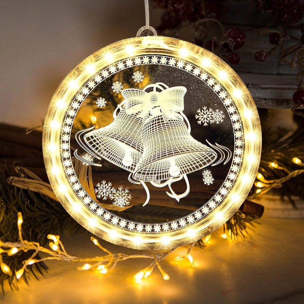 LED svetelná ozdoba na okno JINGLE BELLS II kruhová biela