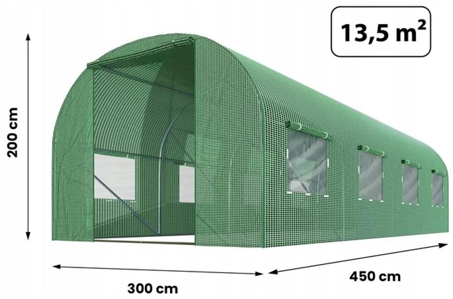 Global Income s.c. Záhradný tunelový fóliovník 3x4,5 m (13,5m2), zelený