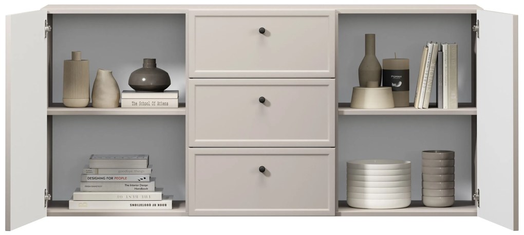 Závesná komoda Lorini 150 cm so zásuvkami - kašmír / čierne úchytky