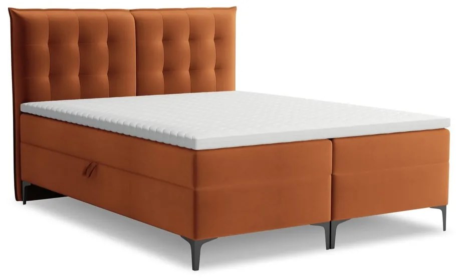 Terakotová boxspring posteľ s úložným priestorom 140x200 cm Mikana – Makamii