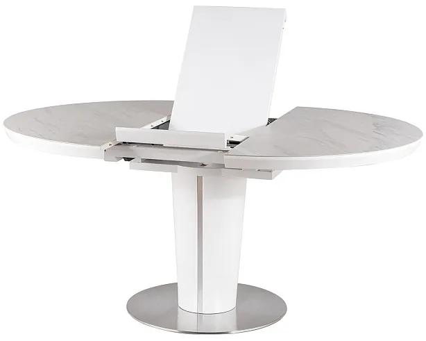 Rozkladací jedálenský stôl 120-160 cm Oris (biela + mramor biely) (pre 4 až 6 osôb). Vlastná spoľahlivá doprava až k Vám domov. 1050667