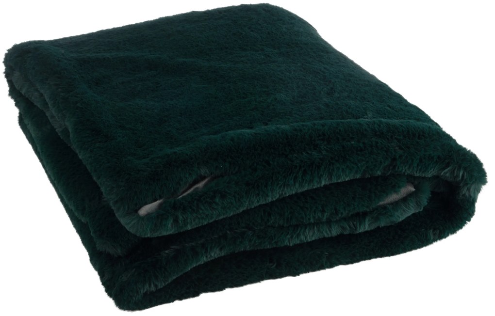 Tmavo zelená chlpatá deka Cutie - 180 * 130 * 3 cm