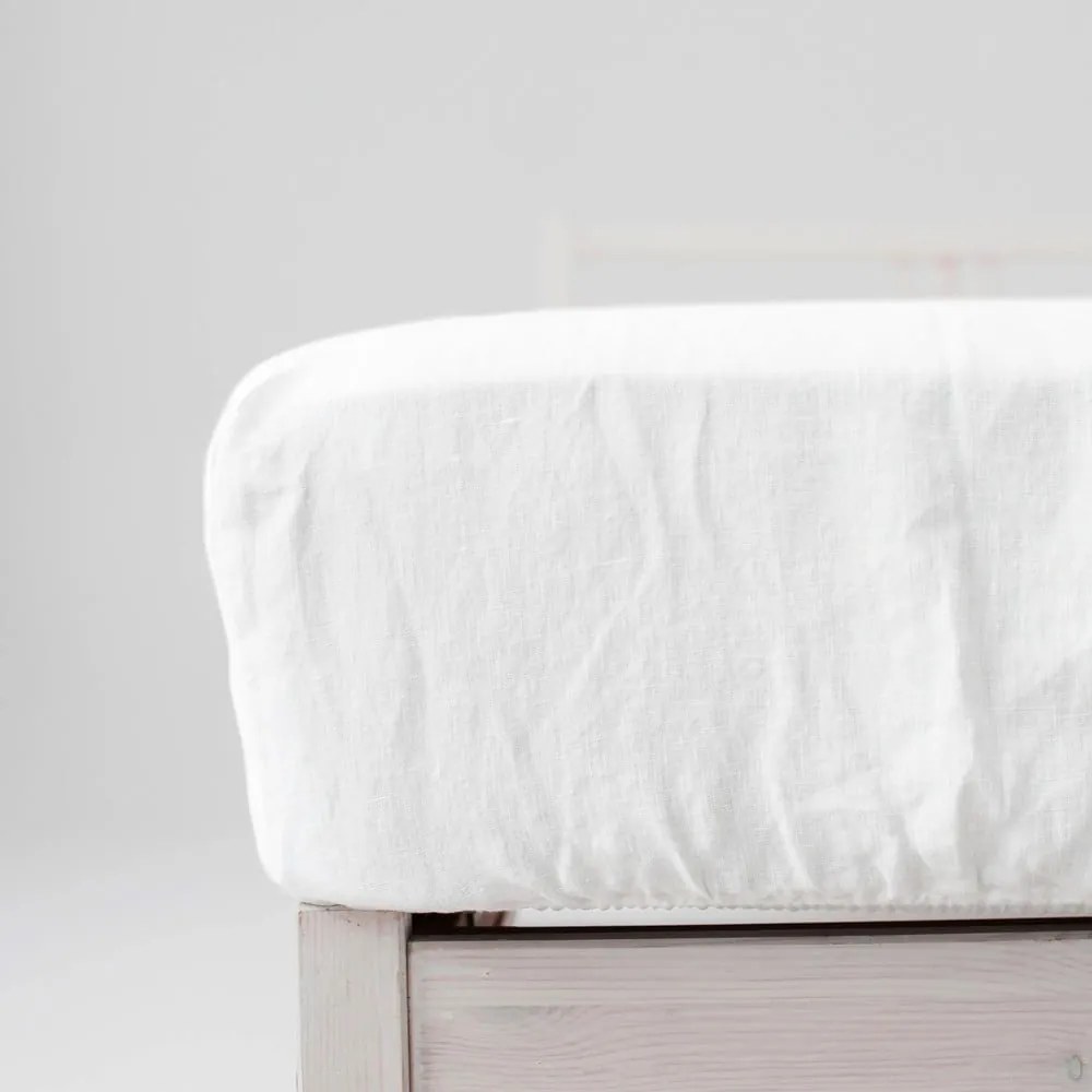 Biela napínacia plachta s prímesou ľanu 90x200 cm – Linen Tales