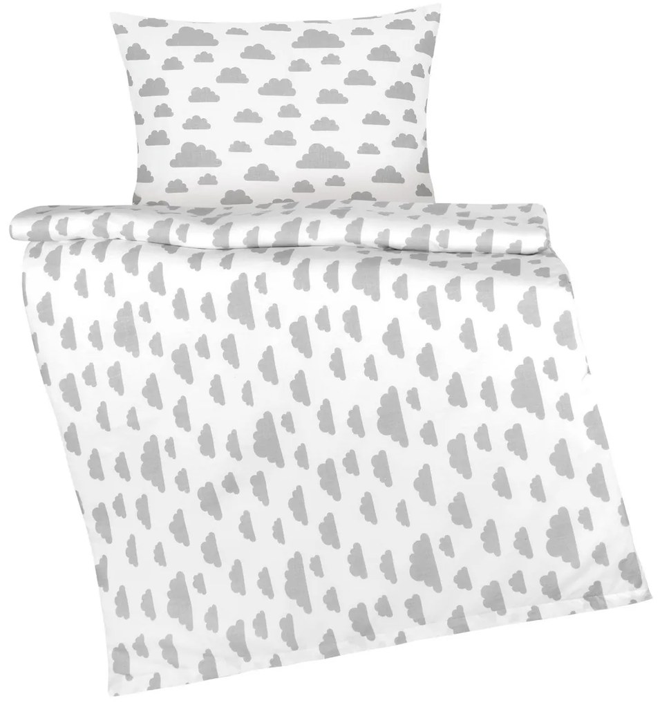 Bellatex Detské bavlnené obliečky Agáta Mráčiky sivá, 90 x 135 cm, 45 x 60 cm