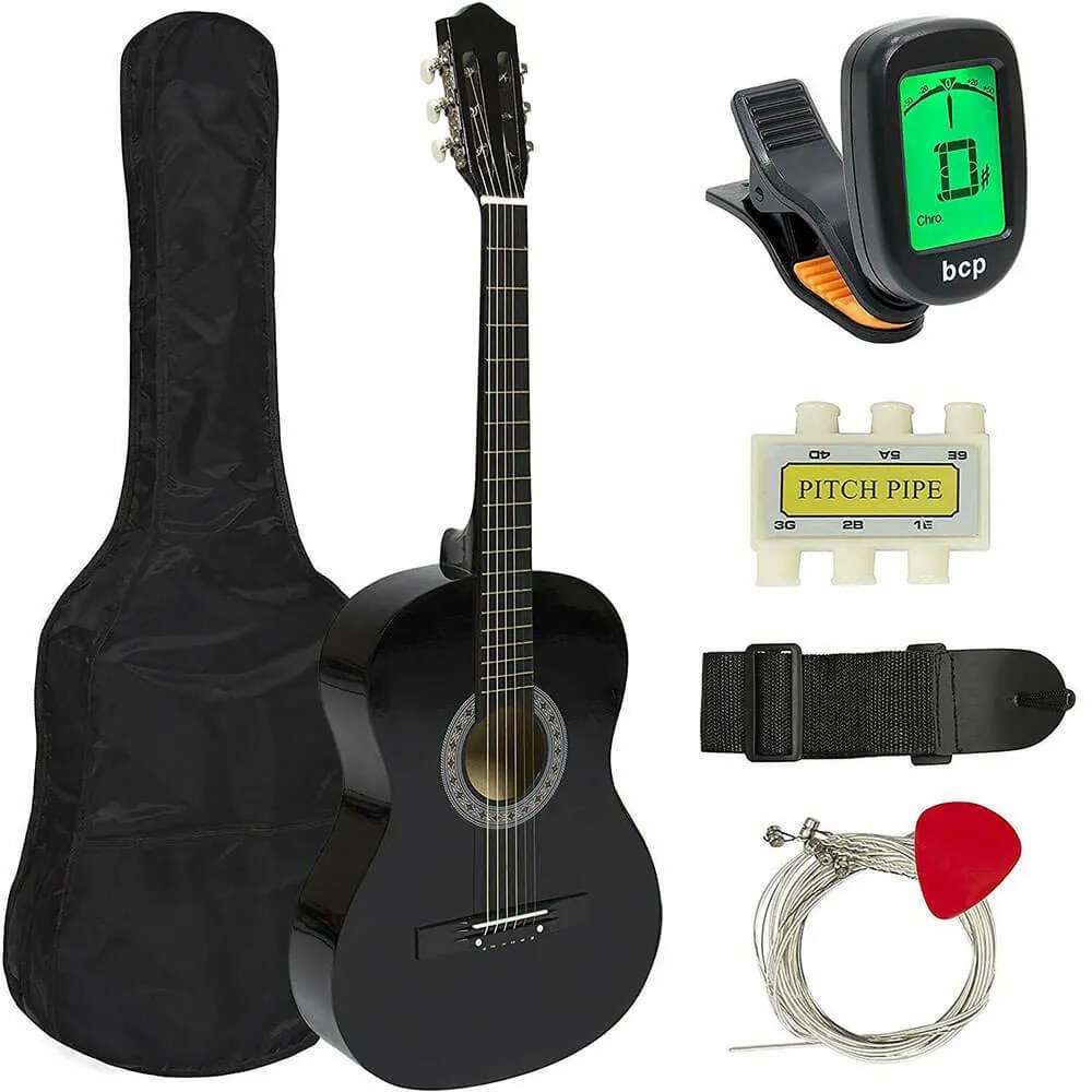 Akustický gitarový set pre začiatočníkov s ladičkou navyše, 2 farebné prevedenia, čierny