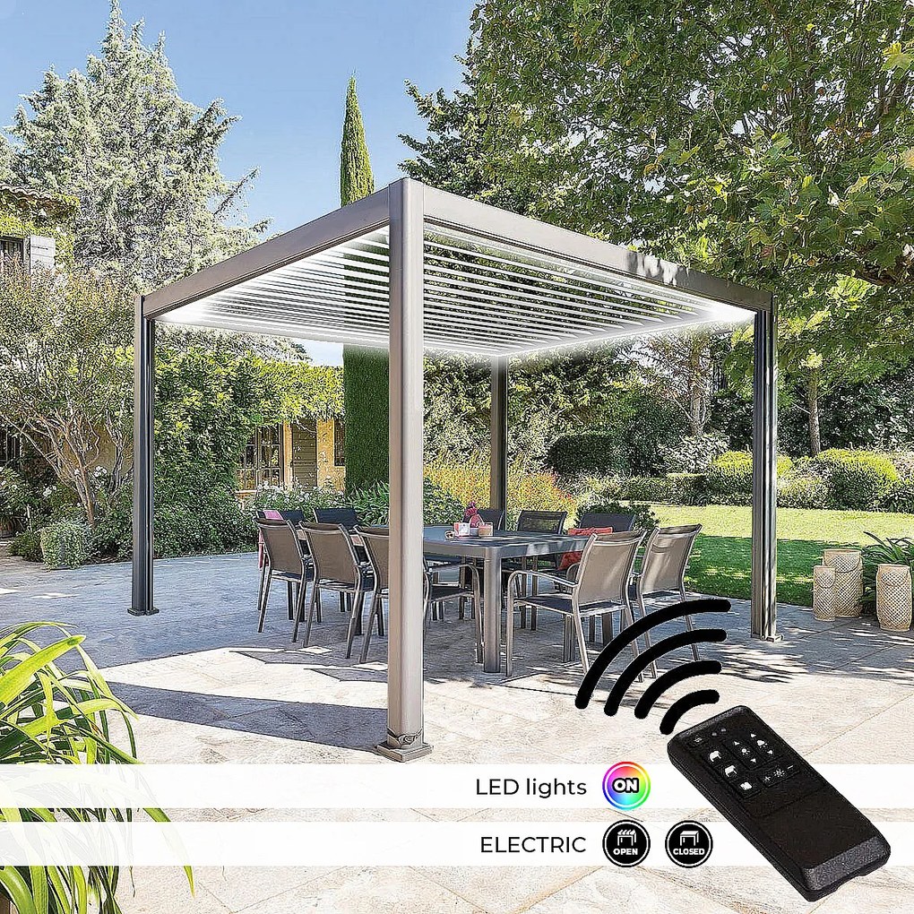 DEOKORK Záhradný hliníkový altánok elektrický MEGAN 4x3 m (grafit)