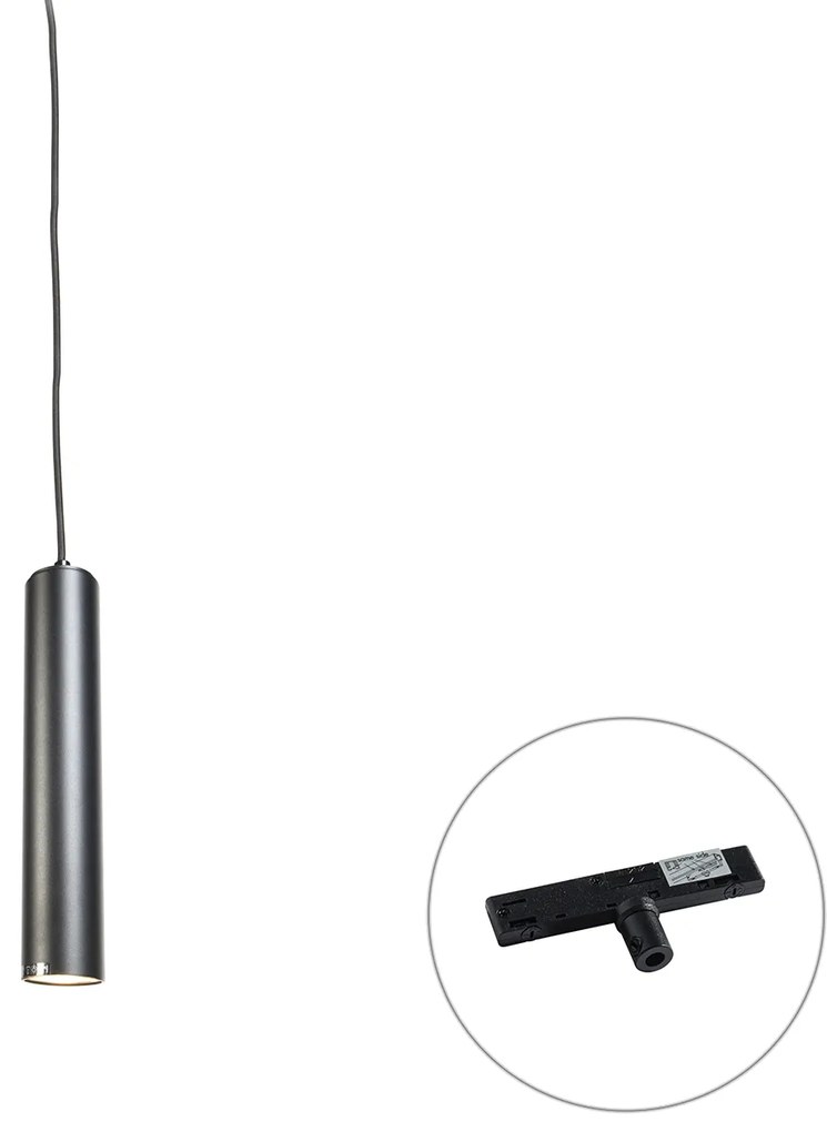 Dizajnová závesná lampa čierna vrátane 1-fázového koľajnicového adaptéra - Slimline Tuba Small