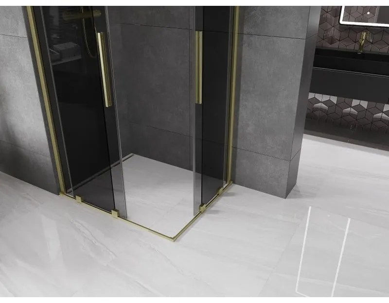 Mexen Velar Duo, sprchový kút s posuvnými dverami 90 x 80 cm, 8mm šedé sklo, zlatá matná, 871-090-080-42-55