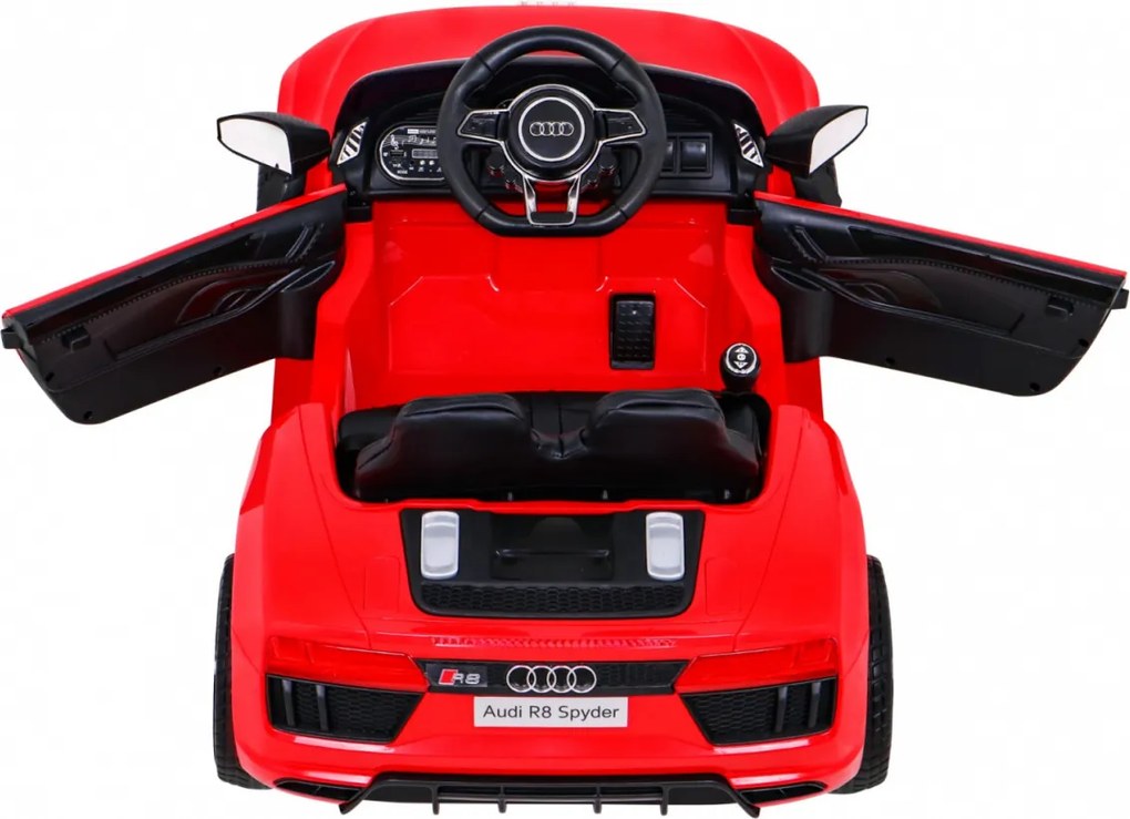Ramiz Audi R8 na batérie pre deti Červená + diaľkové ovládanie + EVA + pomalý štart + MP3 LED