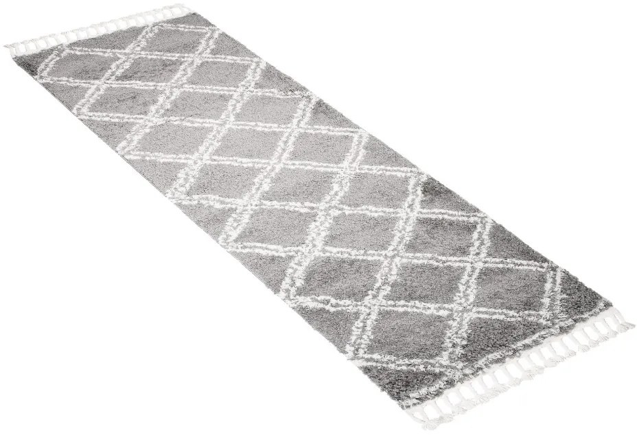Huňatý šedý vzorovaný behúň Šírka: 100 cm | Dĺžka: 250 cm