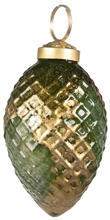 Zeleno-zlatá sklenená ozdoba šiška I - Ø 5*7 cm