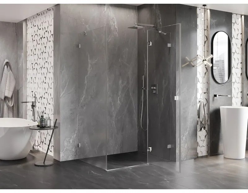 Mexen Lunar, pravostranný výklopný sprchový kút 75 x 90 cm, číre sklo, chrómový profil, 834-075-090-01-00-P