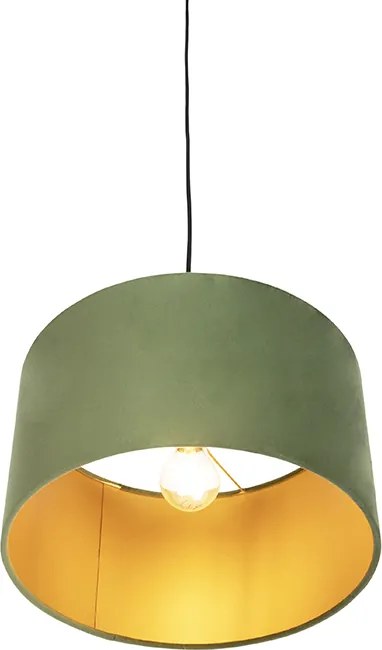 Závesné svietidlo s tienidlom z zamatu zelená so zlatom 35 cm - Combi