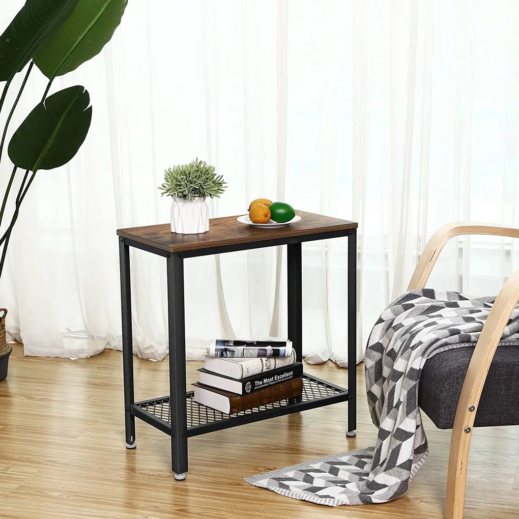 Dekorstudio Konzola LET31BX s kovovou policiou 60x30x60 cm - rustikálna hnedá