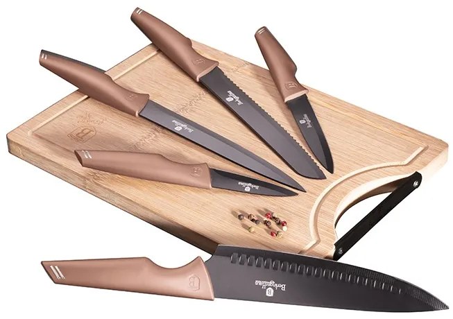 BERLINGERHAUS BH-2707 sada kuchynských nožov s doskou na krájanie 6 dielna Rose Gold