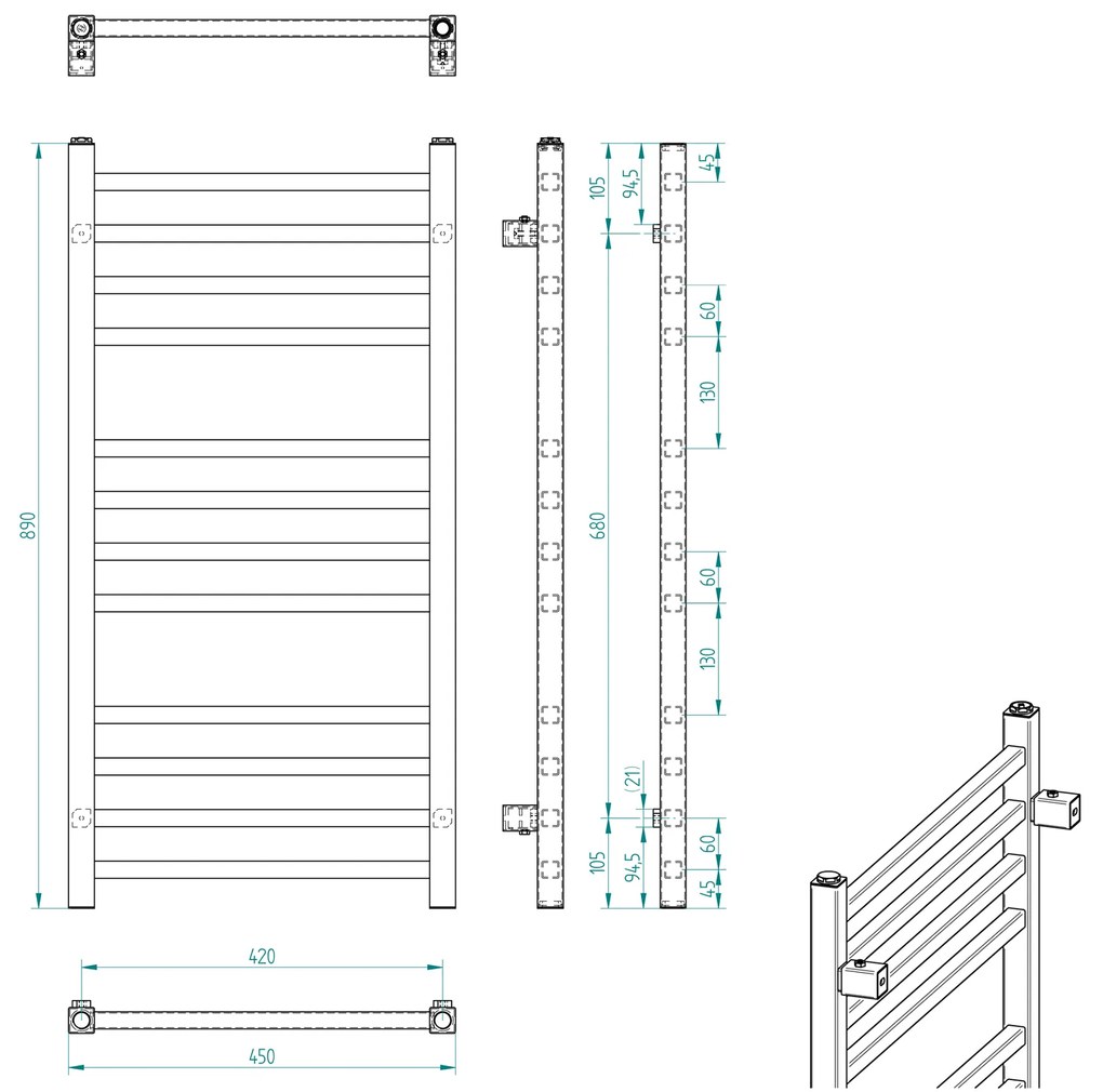 Sapho Sapho, METRO vykurovacie teleso 450x890mm, chrom, 0411-03