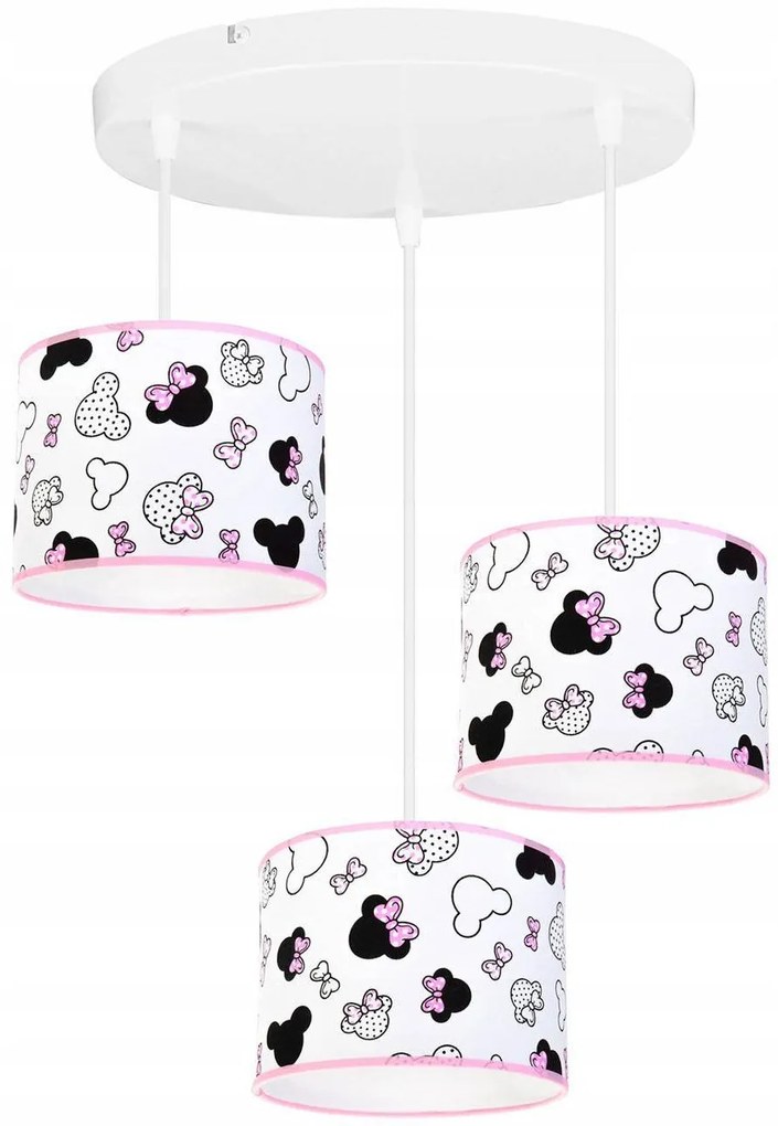 Detské závesné svietidlo Minnie, 3x textilné tienidlo so vzorom, o