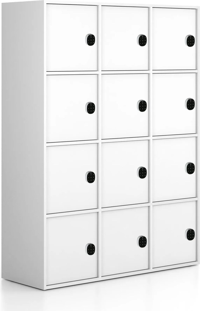 Kancelárska skriňa FRAME, 12x dvere, 1299 x 450 x 1735 mm, kódový zámok, biela
