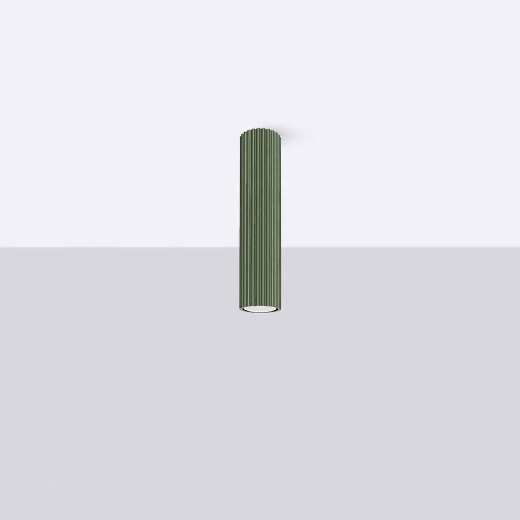 Stropné svietidlo Karbon, 1x olivovo zelené kovové tienidlo, (30 cm)